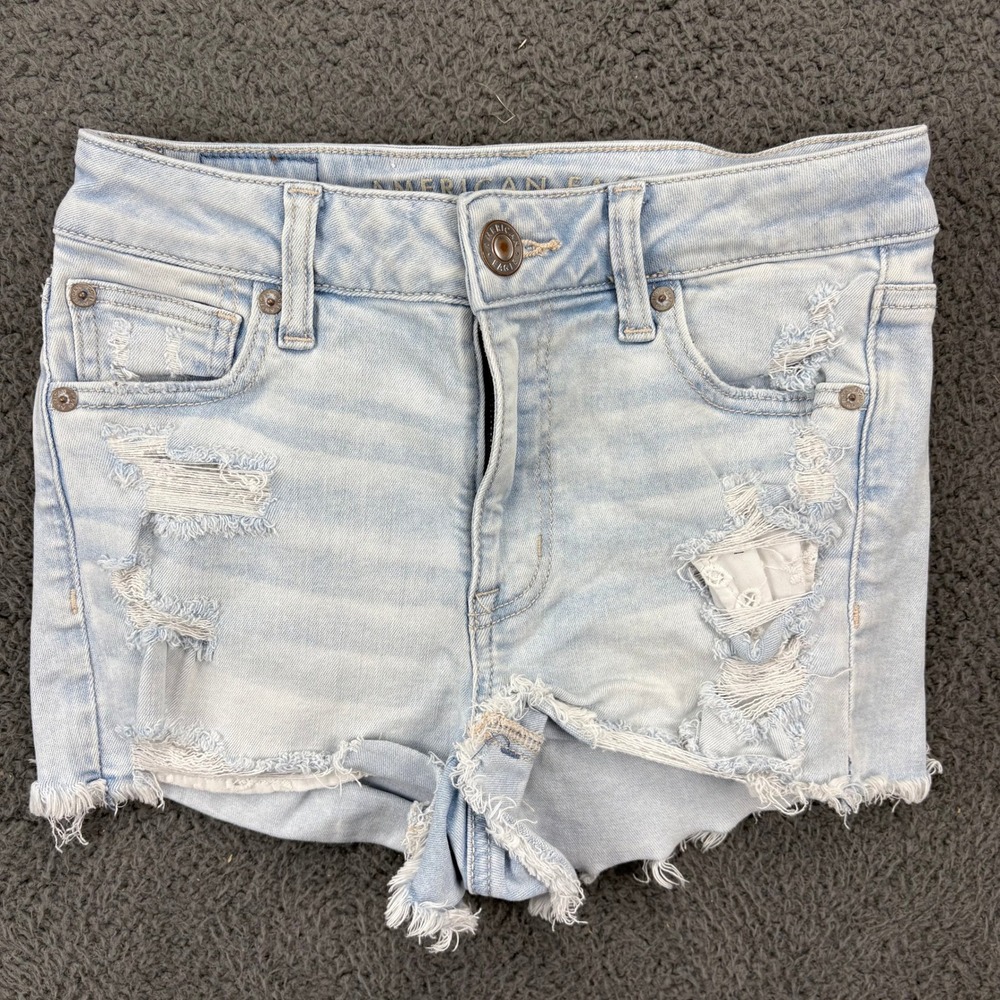 American Eagle Outfitters Light Blue Distressed Jean Shorts